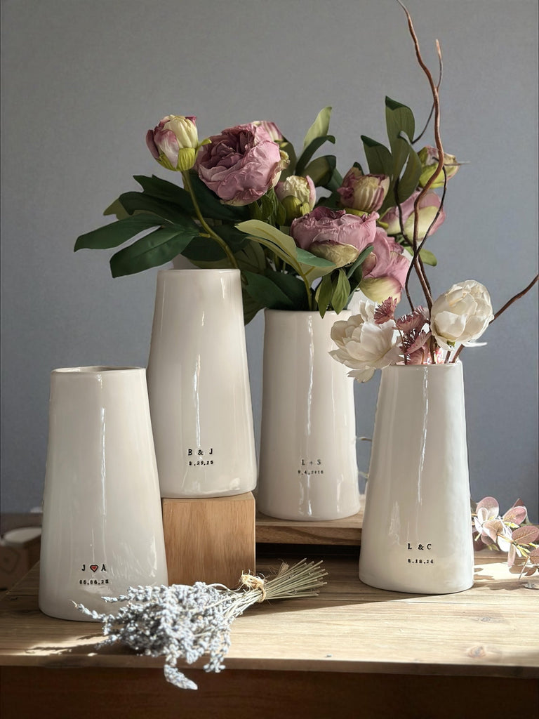 White vase with Always Only You and a personalized Date added