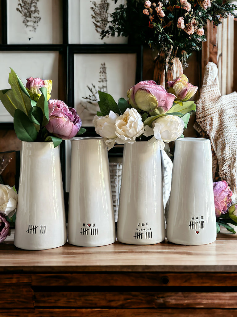 Custom anniversary gift for wife or couple personalized handmade ceramic flower vase personalized wedding gift custom engraved flower vase