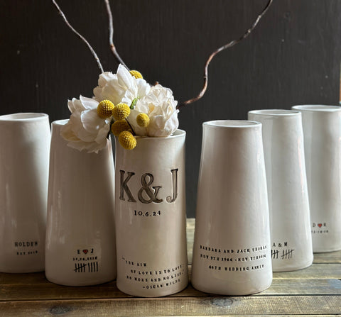 White vase with Always Only You and a personalized Date added