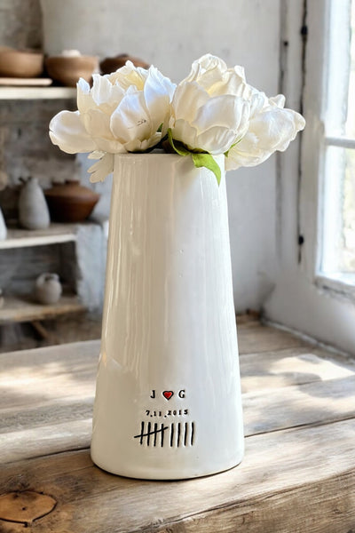 Custom anniversary gift for wife or couple personalized handmade ceramic flower vase personalized wedding gift custom engraved flower vase