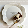Personalized birthday celebration plate with a slice of cake and text on a white background